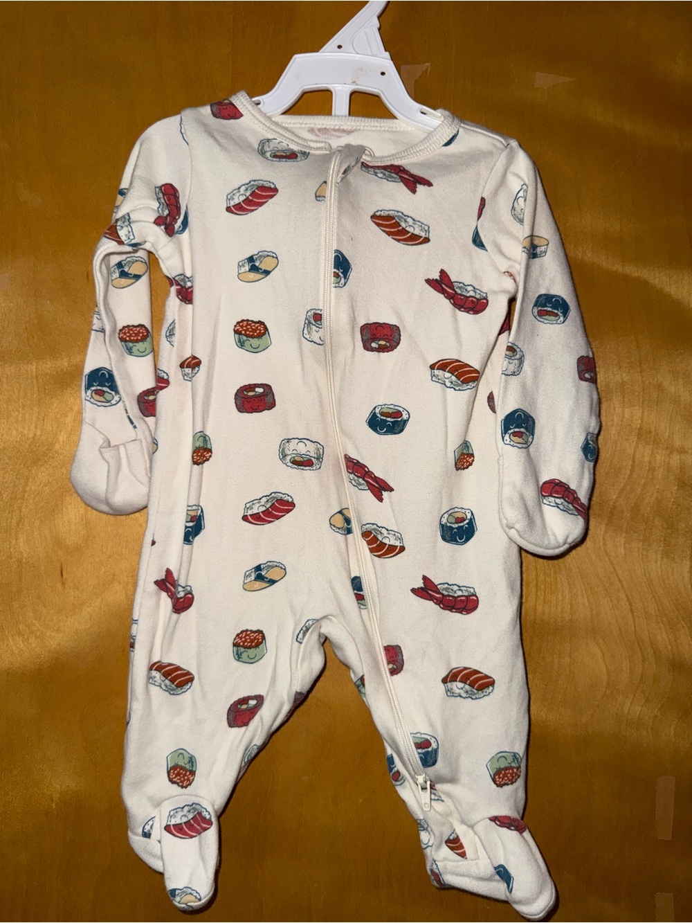Cream Sushi-Print Baby One-Piece Footed Pajamas
